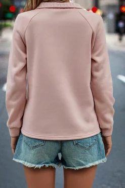 Clearance Dear-Lover Textured Quarter Zip Raglan Sleeve Sweatshirt Pale Chestnut