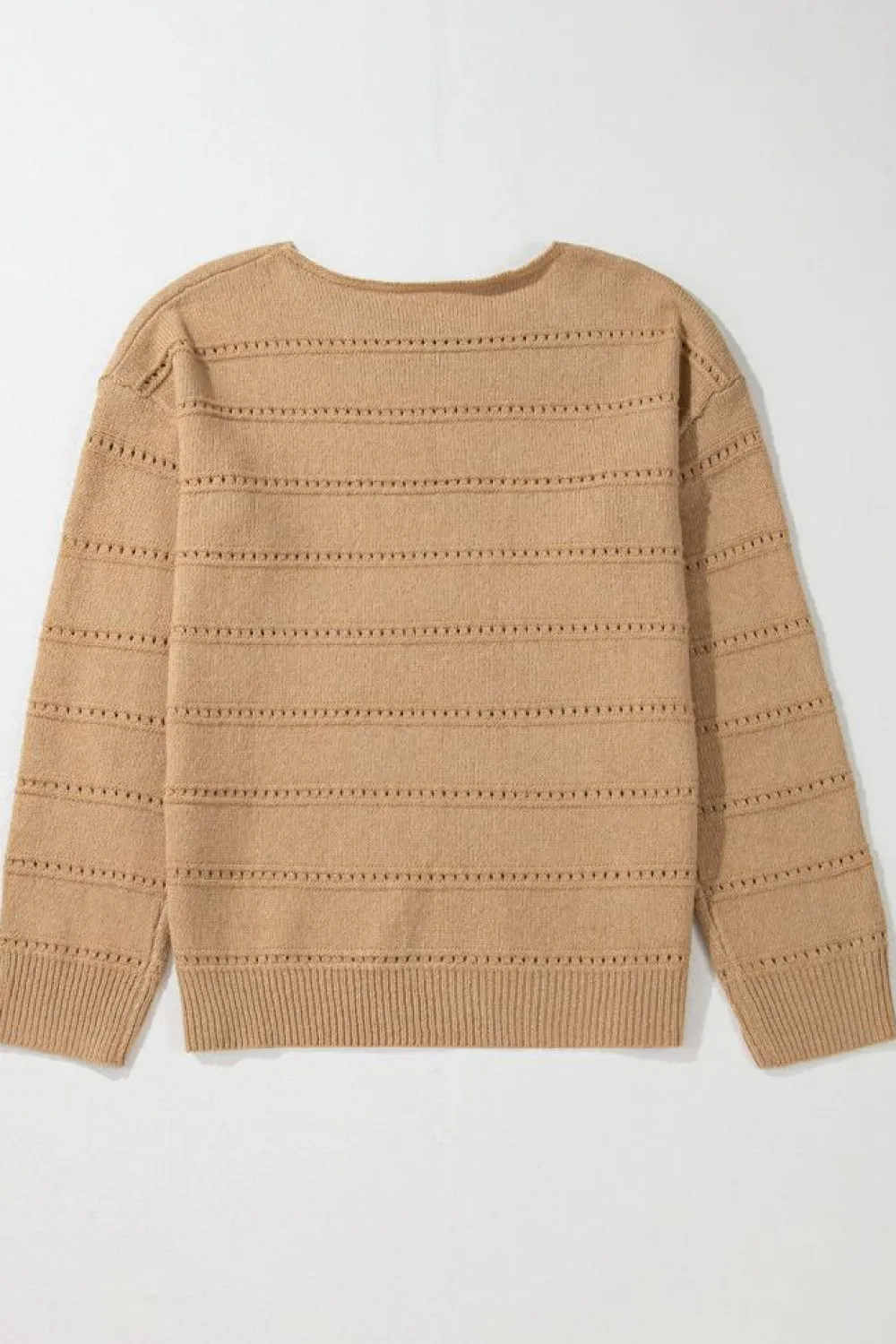 Discount Dear-Lover Boat Neck Drop Shoulder Pointelle Knit Sweater Pale Khaki