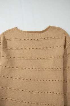 Discount Dear-Lover Boat Neck Drop Shoulder Pointelle Knit Sweater Pale Khaki