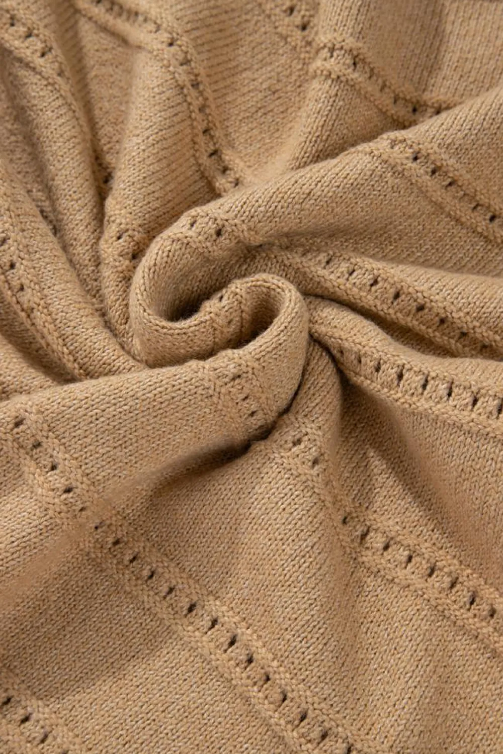 Discount Dear-Lover Boat Neck Drop Shoulder Pointelle Knit Sweater Pale Khaki