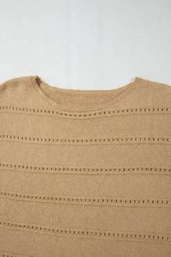 Discount Dear-Lover Boat Neck Drop Shoulder Pointelle Knit Sweater Pale Khaki