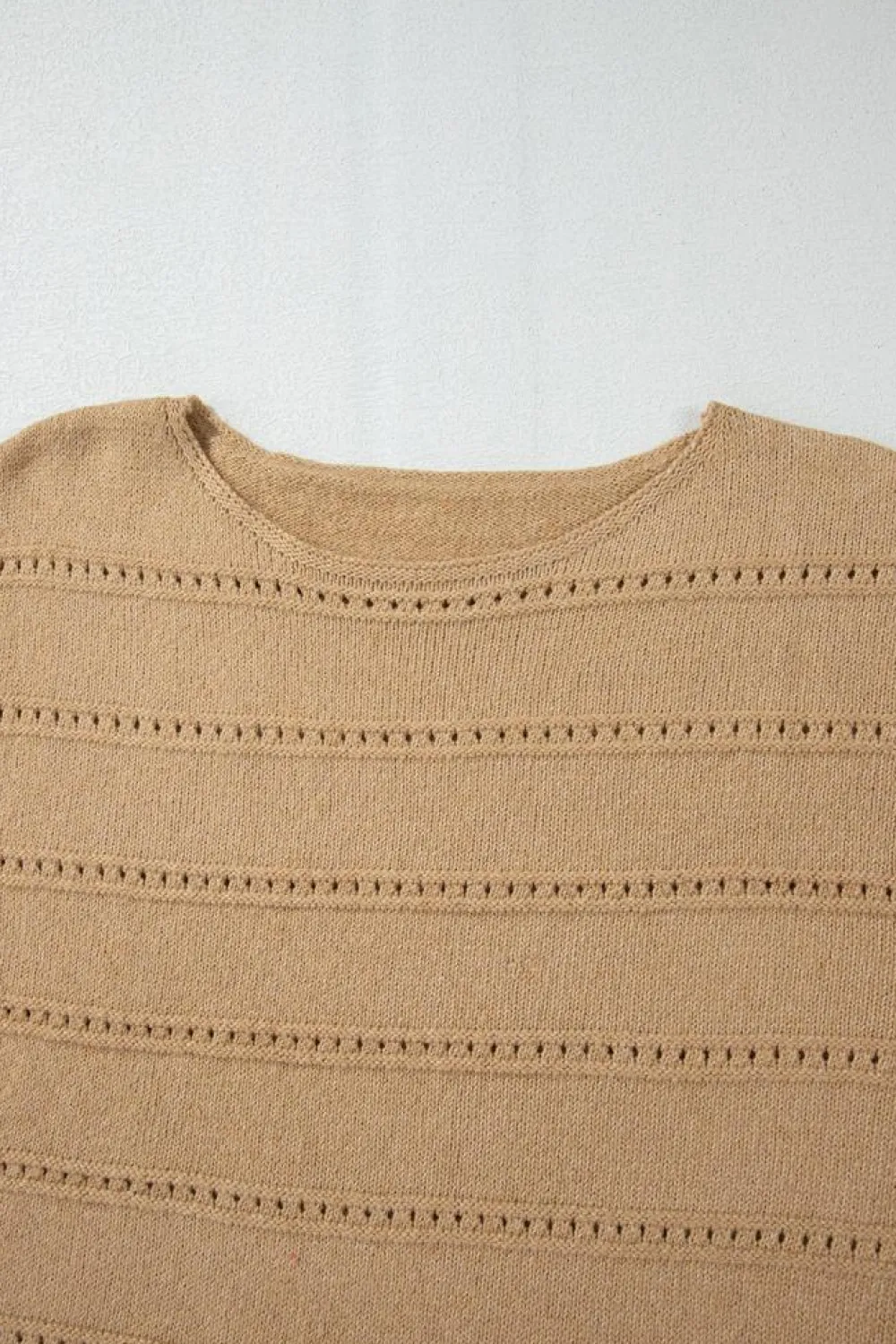 Discount Dear-Lover Boat Neck Drop Shoulder Pointelle Knit Sweater Pale Khaki