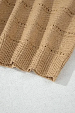 Discount Dear-Lover Boat Neck Drop Shoulder Pointelle Knit Sweater Pale Khaki