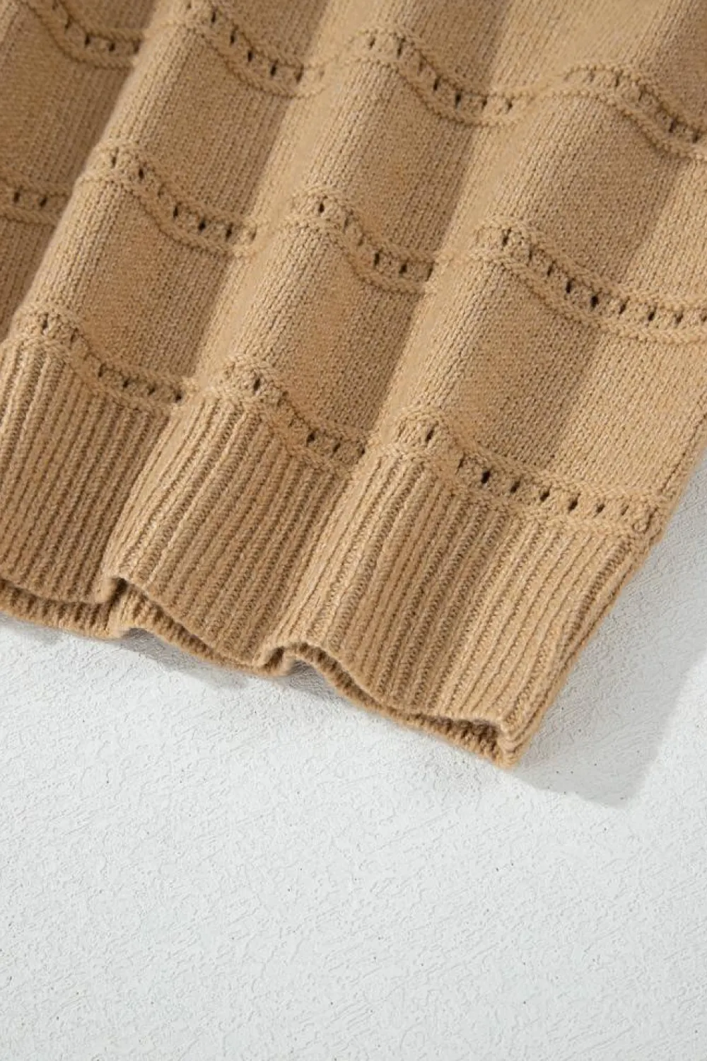 Discount Dear-Lover Boat Neck Drop Shoulder Pointelle Knit Sweater Pale Khaki