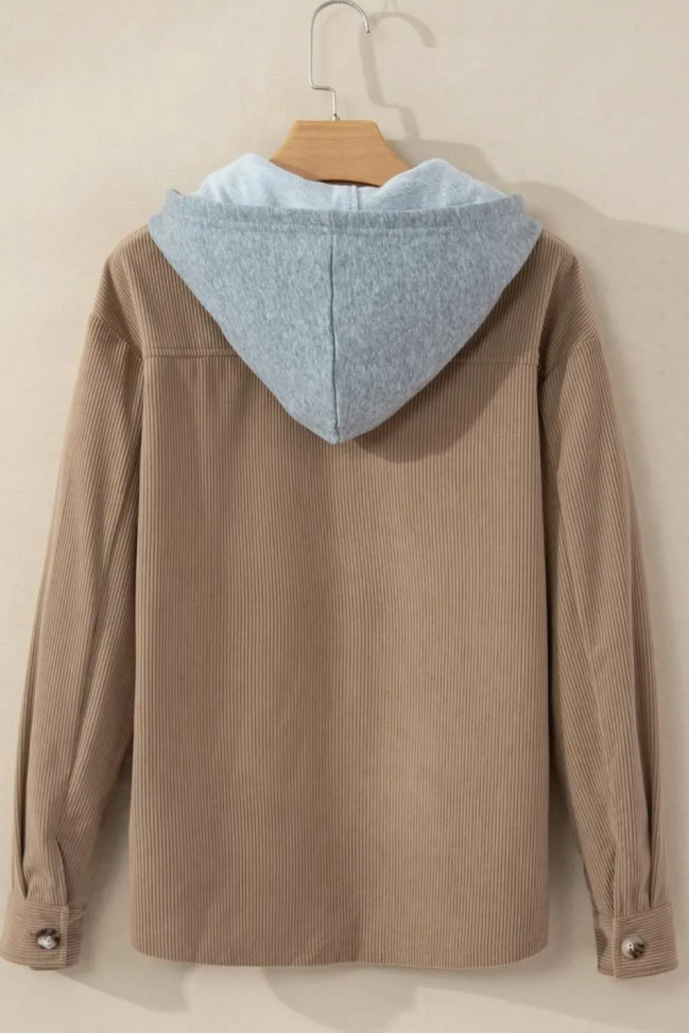 Outlet Dear-Lover Hooded Drawstring Pockets Corduroy Shacket Pale Khaki