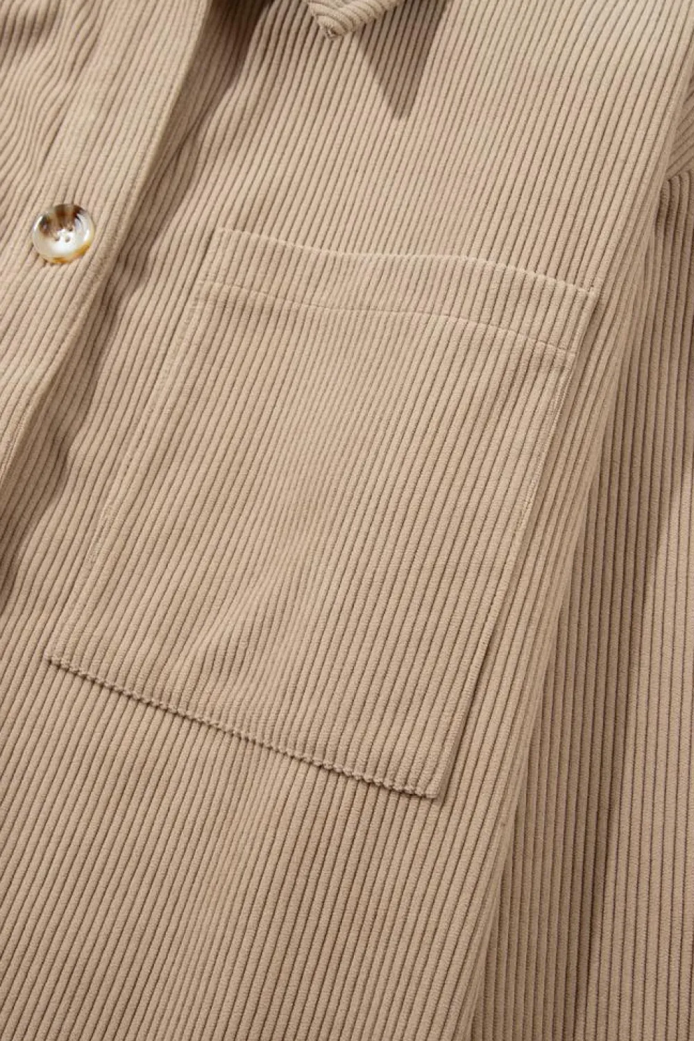 Outlet Dear-Lover Hooded Drawstring Pockets Corduroy Shacket Pale Khaki