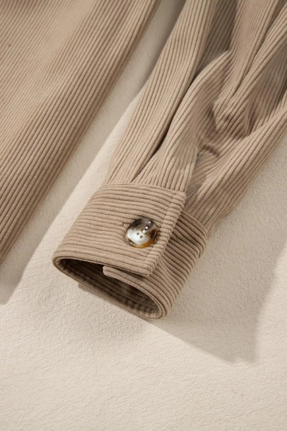 Outlet Dear-Lover Hooded Drawstring Pockets Corduroy Shacket Pale Khaki