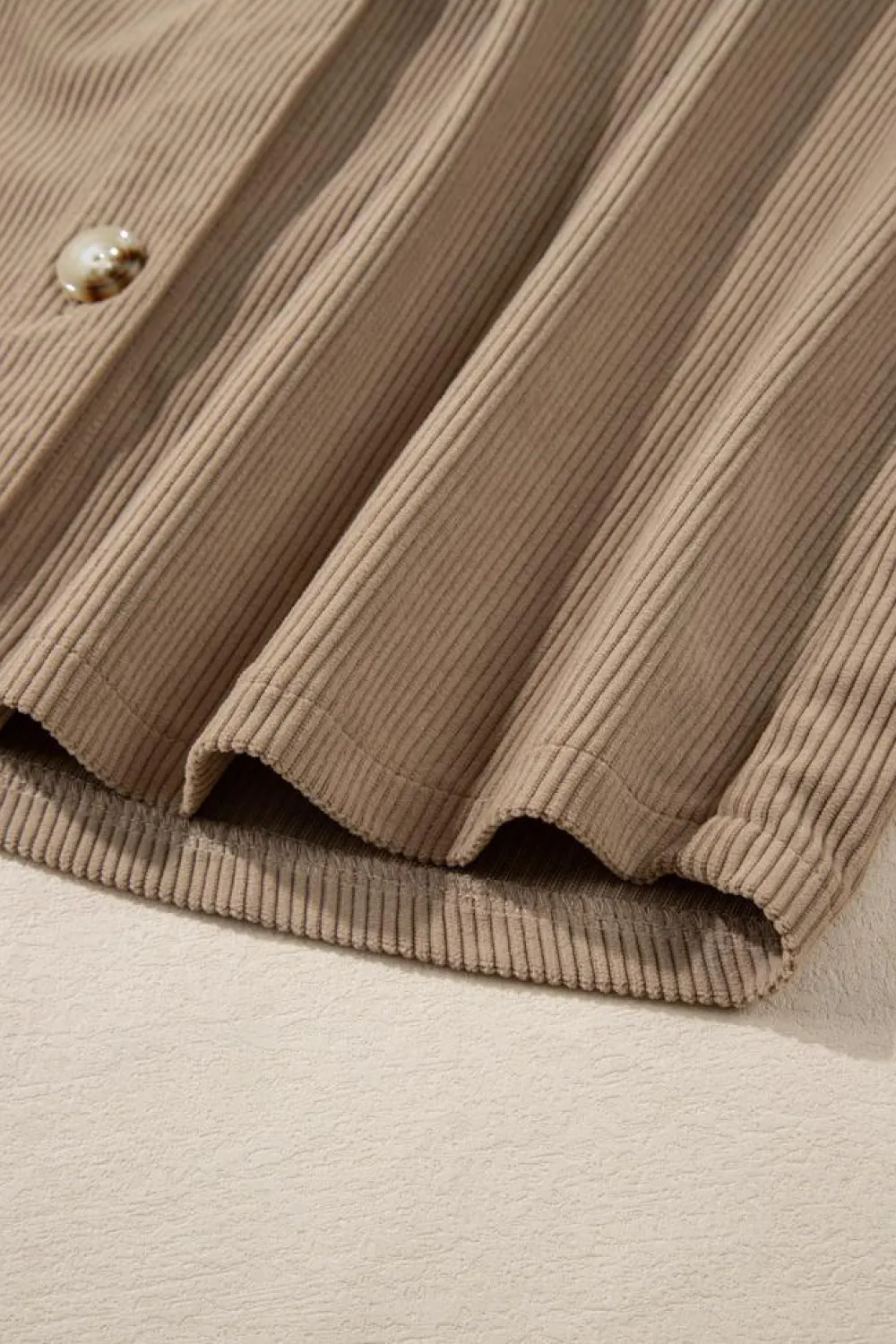 Outlet Dear-Lover Hooded Drawstring Pockets Corduroy Shacket Pale Khaki