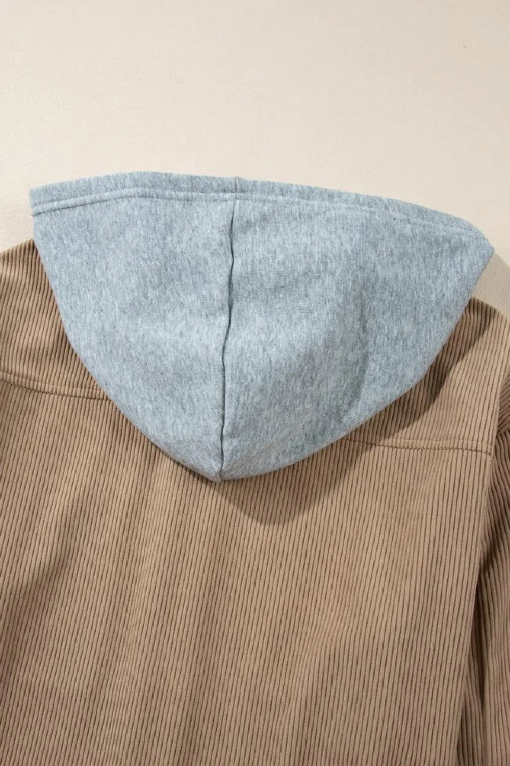 Outlet Dear-Lover Hooded Drawstring Pockets Corduroy Shacket Pale Khaki