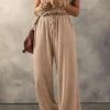 Sale Dear-Lover Knotted Straps Button Textured Drawstring Jumpsuit Pale Khaki