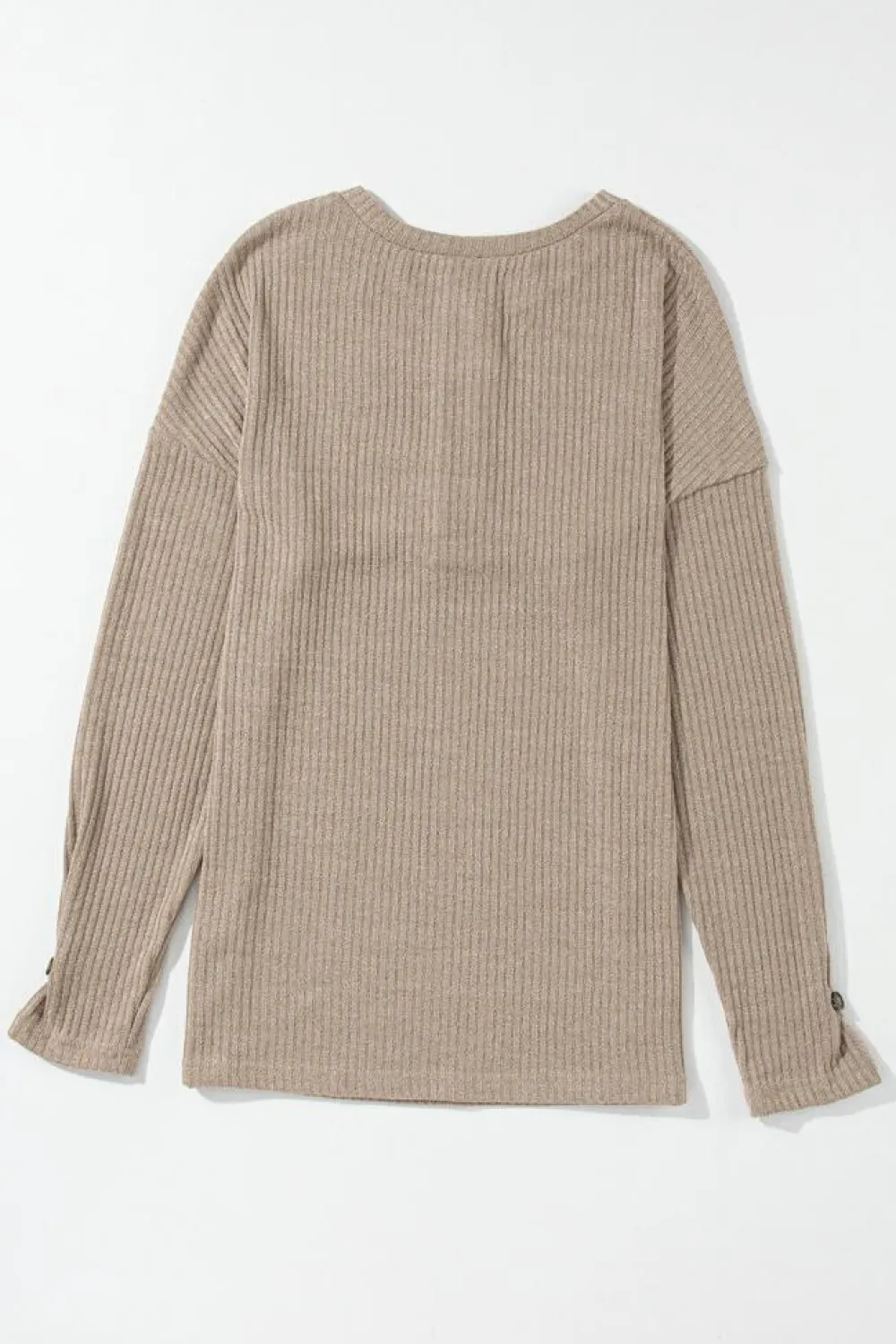 Clearance Dear-Lover Rib Textured Henley Knit Top Pale Khaki