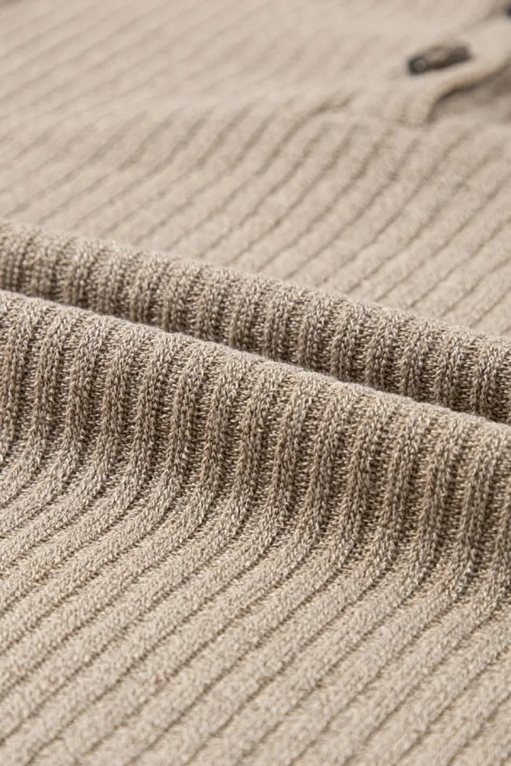 Clearance Dear-Lover Rib Textured Henley Knit Top Pale Khaki