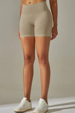 Best Dear-Lover Solid Color High Waist Tummy Control Active Shorts Pale Khaki