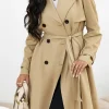 Discount Dear-Lover Solid Color Lapel Collar Waist Tie Wind Coat Pale Khaki