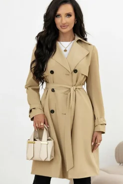 Discount Dear-Lover Solid Color Lapel Collar Waist Tie Wind Coat Pale Khaki