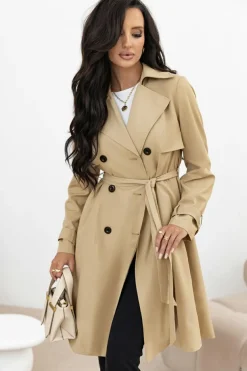 Discount Dear-Lover Solid Color Lapel Collar Waist Tie Wind Coat Pale Khaki