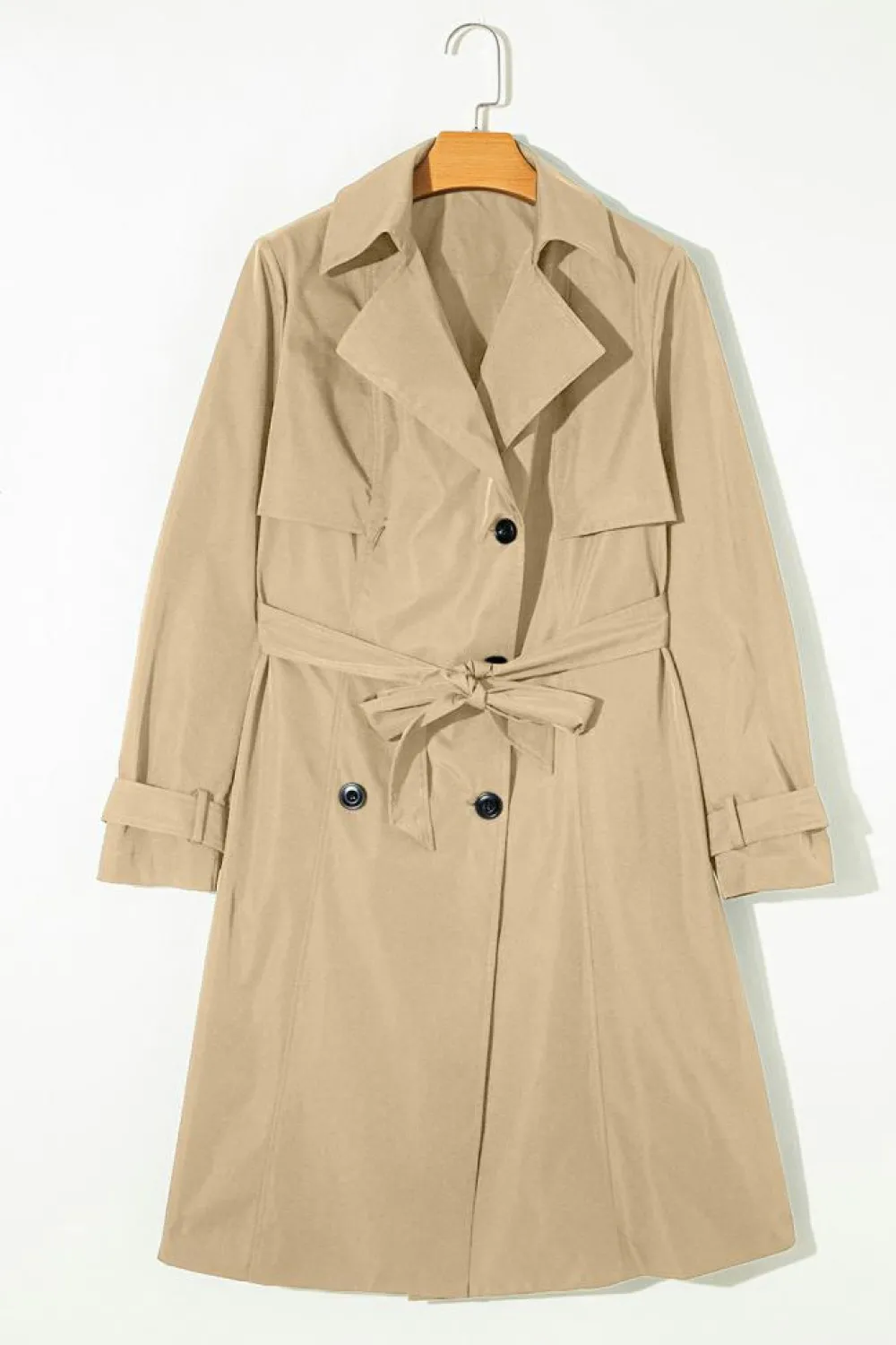 Discount Dear-Lover Solid Color Lapel Collar Waist Tie Wind Coat Pale Khaki