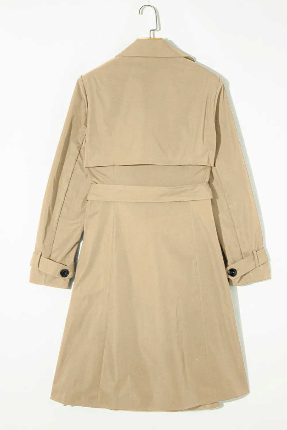 Discount Dear-Lover Solid Color Lapel Collar Waist Tie Wind Coat Pale Khaki