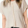 Outlet Dear-Lover Solid Color Textured Seamed Short Sleeve Top Pale Khaki