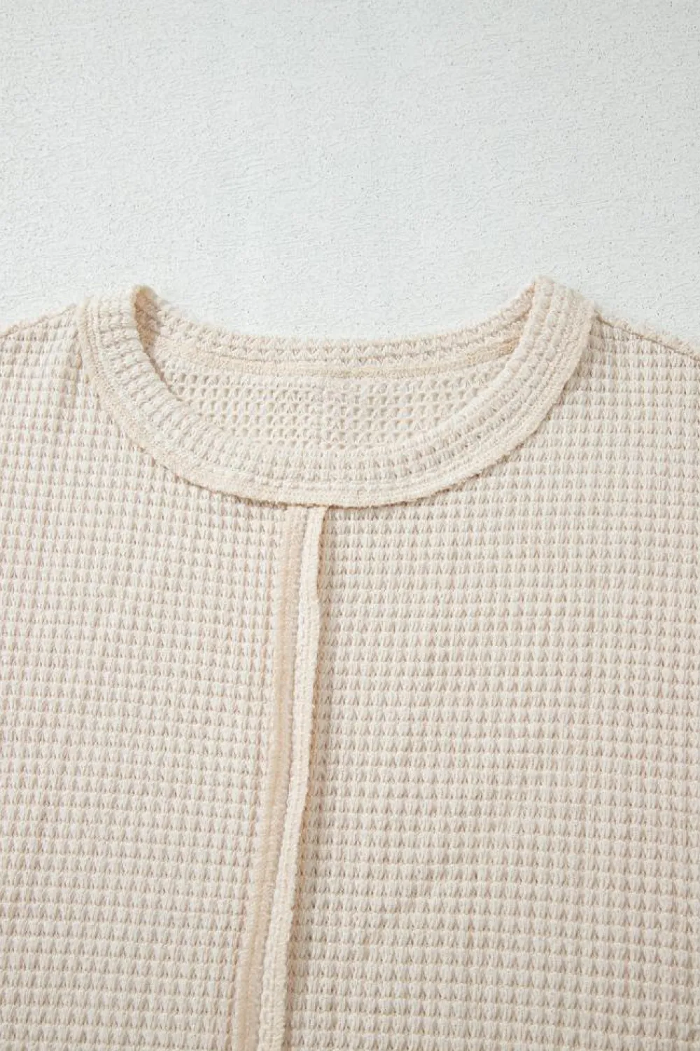 Outlet Dear-Lover Solid Color Textured Seamed Short Sleeve Top Pale Khaki