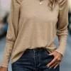 Discount Dear-Lover Solid Ruched Raglan Sleeve Knit Top Pale Khaki