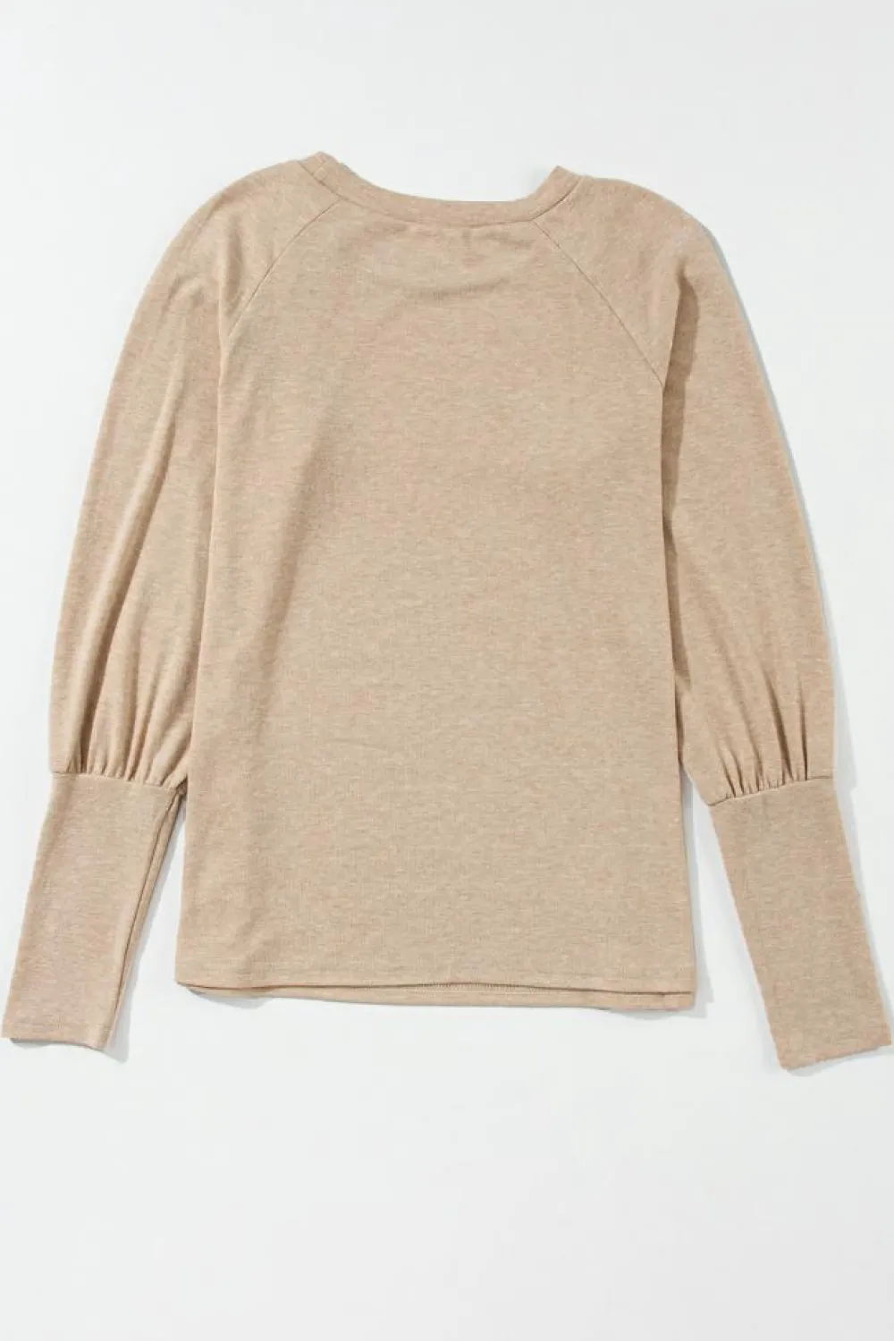 Discount Dear-Lover Solid Ruched Raglan Sleeve Knit Top Pale Khaki