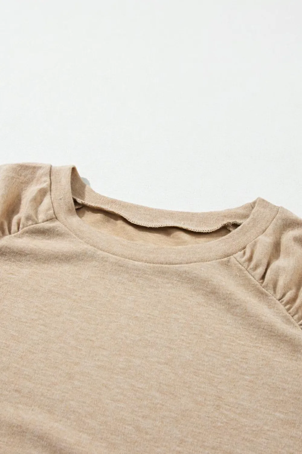 Discount Dear-Lover Solid Ruched Raglan Sleeve Knit Top Pale Khaki