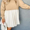 Fashion Dear-Lover Sweatshirt Poplin Mini Dress Pale Khaki