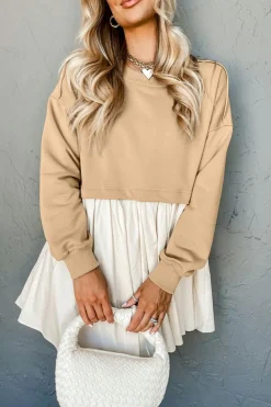 Fashion Dear-Lover Sweatshirt Poplin Mini Dress Pale Khaki
