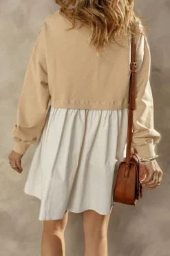 Fashion Dear-Lover Sweatshirt Poplin Mini Dress Pale Khaki