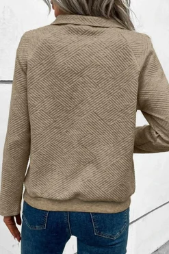 Fashion Dear-Lover Textured Knit Buttoned Kangaroo Pocket Sweatshirt Pale Khaki