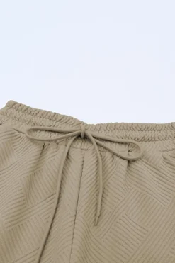 Clearance Dear-Lover Textured Loose Fit T Shirt and Drawstring Pants Set Pale Khaki