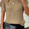 New Dear-Lover Turtleneck Textured Short Sleeve Sweater Pale Khaki