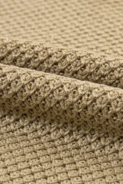 New Dear-Lover Turtleneck Textured Short Sleeve Sweater Pale Khaki