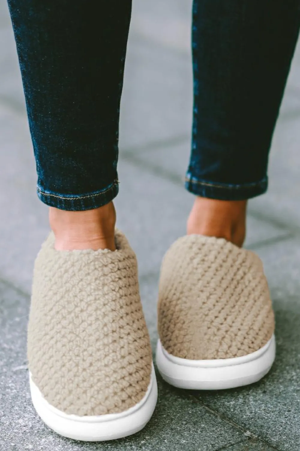 Outlet Dear-Lover Two-tone Knitted Warm Homewear Slippers Pale Khaki