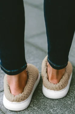 Outlet Dear-Lover Two-tone Knitted Warm Homewear Slippers Pale Khaki