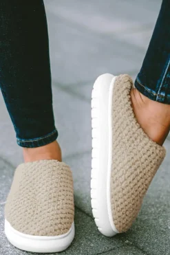 Outlet Dear-Lover Two-tone Knitted Warm Homewear Slippers Pale Khaki