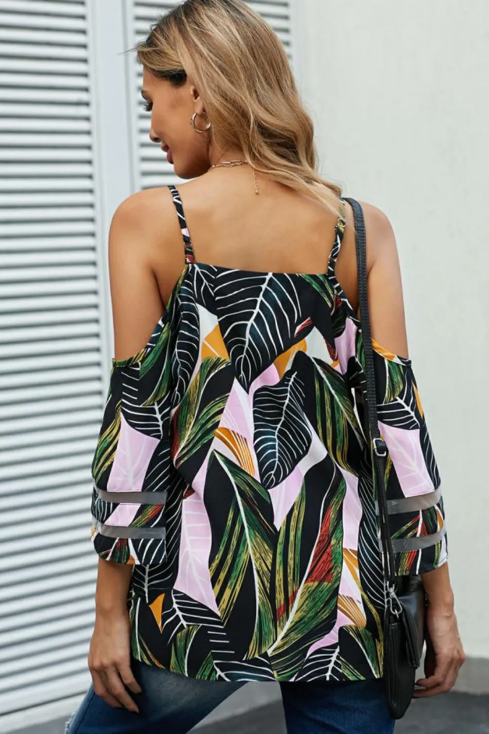 New Dear-Lover Palm Cold Shoulder Blouse Green