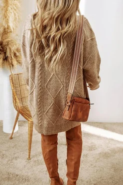 Best Dear-Lover Cable Knit Drop Shoulder Loose Fit Sweater Dress Parchment