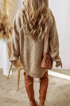 Best Dear-Lover Cable Knit Drop Shoulder Loose Fit Sweater Dress Parchment