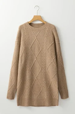 Best Dear-Lover Cable Knit Drop Shoulder Loose Fit Sweater Dress Parchment