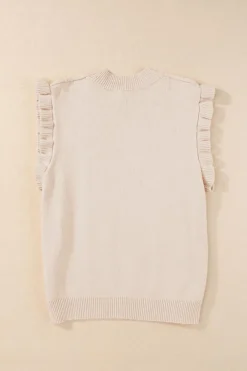 Sale Dear-Lover Cable Knit Mock Neck Cap Sleeve Sweater Parchment
