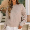 Fashion Dear-Lover Cable Knit Sleeve Drop Shoulder Sweater Parchment