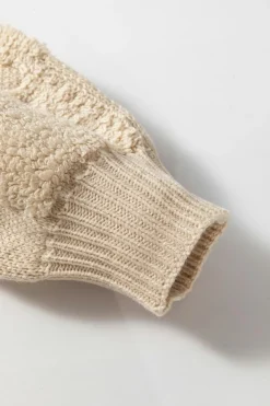 Online Dear-Lover Checkered Sherpa Crew Neck Loose Sweater Parchment