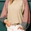Outlet Dear-Lover Colorblock Raglan Sleeve Textured Knit Top Parchment