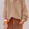 Online Dear-Lover Colorblock Striped Trim Drop Shoulder Sweater Parchment