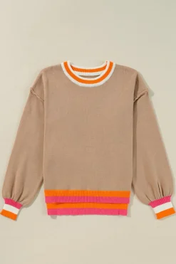 Online Dear-Lover Colorblock Striped Trim Drop Shoulder Sweater Parchment
