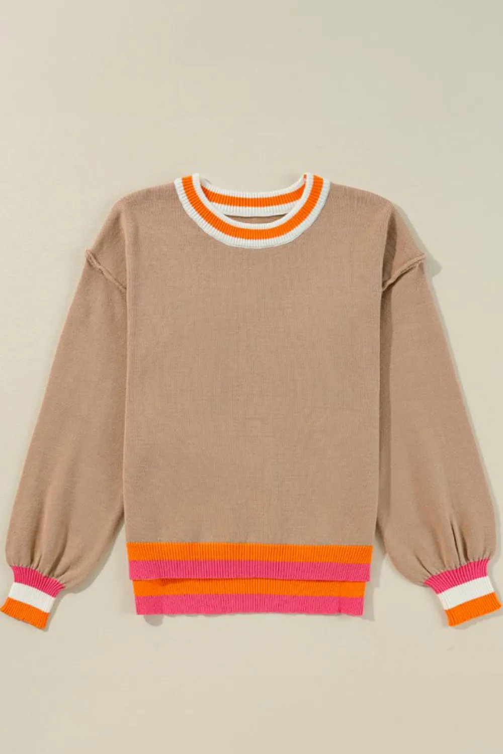 Online Dear-Lover Colorblock Striped Trim Drop Shoulder Sweater Parchment
