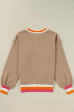 Online Dear-Lover Colorblock Striped Trim Drop Shoulder Sweater Parchment