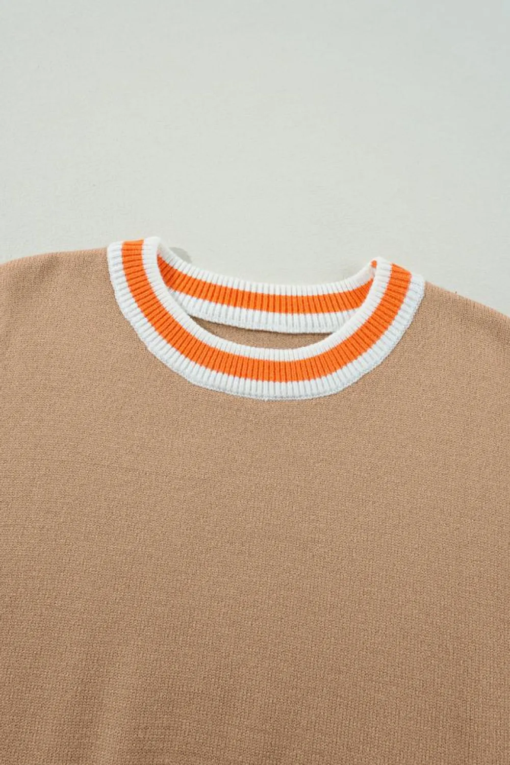 Online Dear-Lover Colorblock Striped Trim Drop Shoulder Sweater Parchment